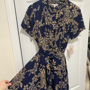 Nanette Lepore pleated navy floral shirt dress with slip